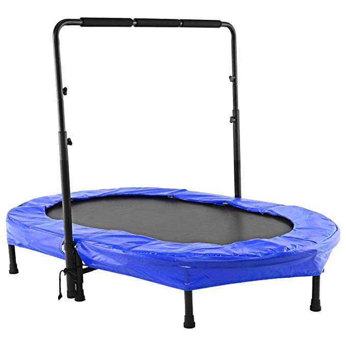 Keland Foldable Rebounder Fitness Trampoline with Safety Pad Adjustable Handlebar, Perfect for Two People, Parent-Child, Two Kids, Adult