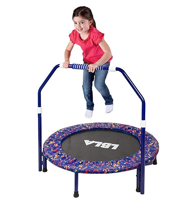 Ealing Kids Trampoline with Adjustable Handrail and Safety Padded Cover, Round Seaside Adventure Trampoline Mini Bouncer Mini Foldable Bungee Rebounder Jumping Mat
