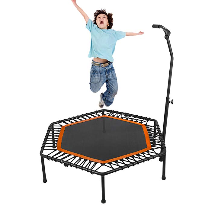 Popsport Mini Trampoline 220/330 lbs Fitness Trampoline In-Home Rebounder with Bungee Cover and Rubber Bungees for Home Cardio Exercise