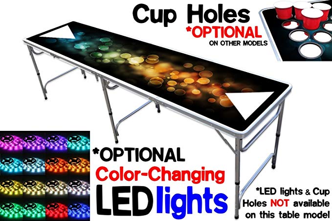 8-Foot Professional Beer Pong Table w/OPTIONAL Cup Holes & LED Glow Lights - Bubbles and Color Spectrum Editions