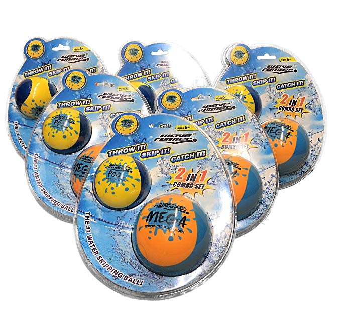 Wave Runner Skipping Speed Duo Set Water Skipping Bouncing Balls Mega Ball & Pool Ball Toys Ages 6+ (Two Water Balls for The Price of One) Bulk (6 Pack)