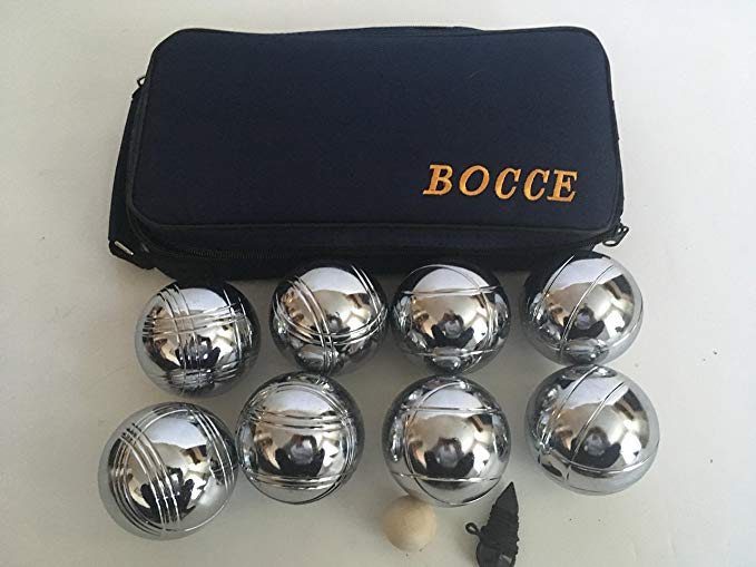 73mm Metal Bocce/Petanque Set with 8 Silver balls and blue bag - single