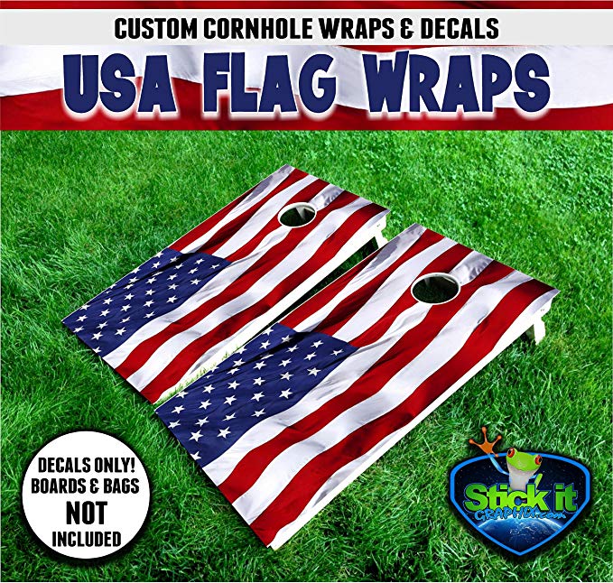 American Flag USA #1 custom cornhole Wrap set, 2 decals 24x48