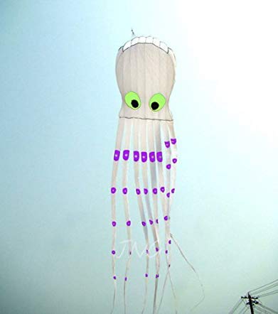 L.W. Alien Invasion! 7M Large Octopus Paul Parafoil Kite White with Handle & String Outdoor Park Beach Fun