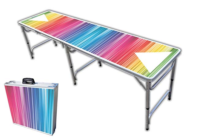 8-Foot Professional Beer Pong Table w/OPTIONAL Cup Holes & LED Glow Lights - Color Spectrum Graphic