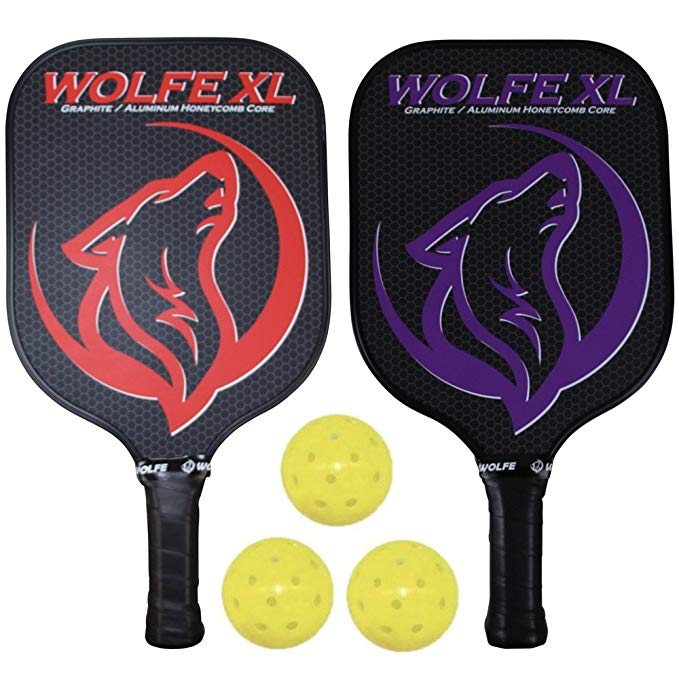 Wolfe XL Graphite Pickleball Paddle Set - Extra Large Paddle Head (XL) - USAPA Approved for Tournament Play - Includes 3 Pickleballs