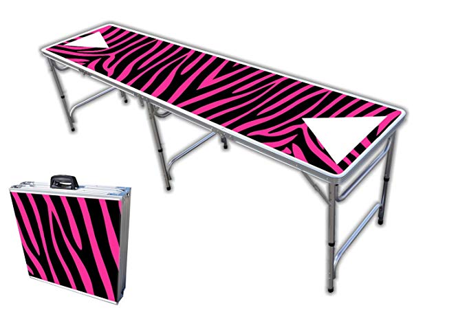 8-Foot Professional Beer Pong Table w/OPTIONAL Cup Holes - Pink Zebra Graphic