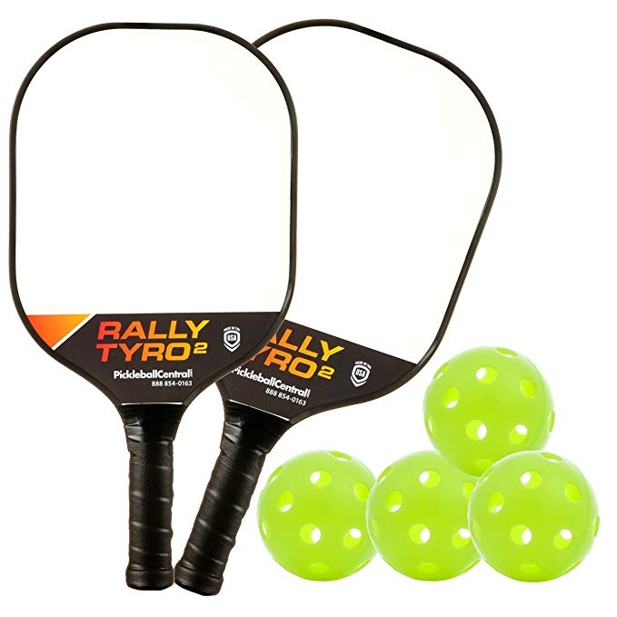 Rally Tyro 2 Pickleball Paddle by PickleballCentral | Advanced Composite PolyPropylene Honeycomb Core and Fiberglass Face | Lightweight | Racket or Pickleball Set Options with Paddles and Balls