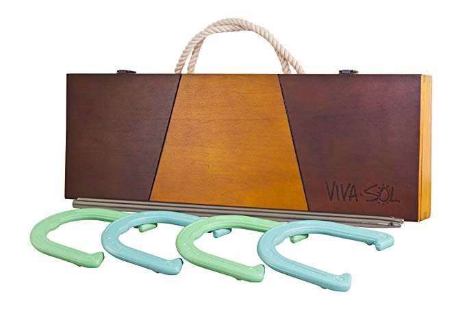 Viva Sol Premium Horseshoes Outdoor Game Set with 4 Horseshoes, 2 Stakes, and Wooden Case