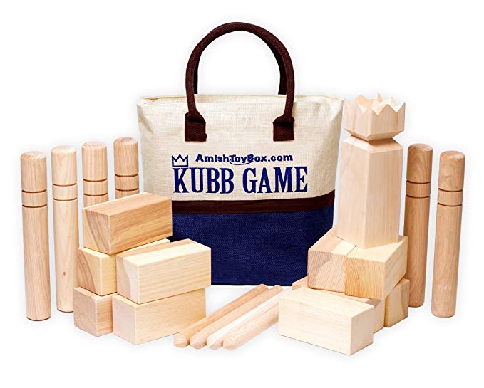 Amish-Made Deluxe Ash Wood Kubb Game, Official Size Set