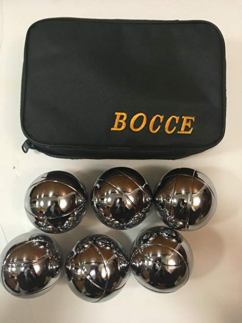 BuyBocceBalls 73mm Metal Petanque Set with 6 Silver Balls and green Case