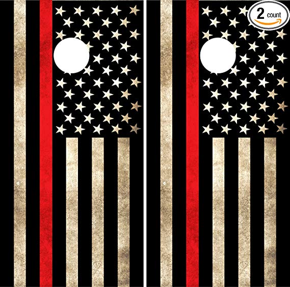 Miller Graphics Firefighter Thin Red Line American Flag Laminated Cornhole Board Decal Wrap Wraps