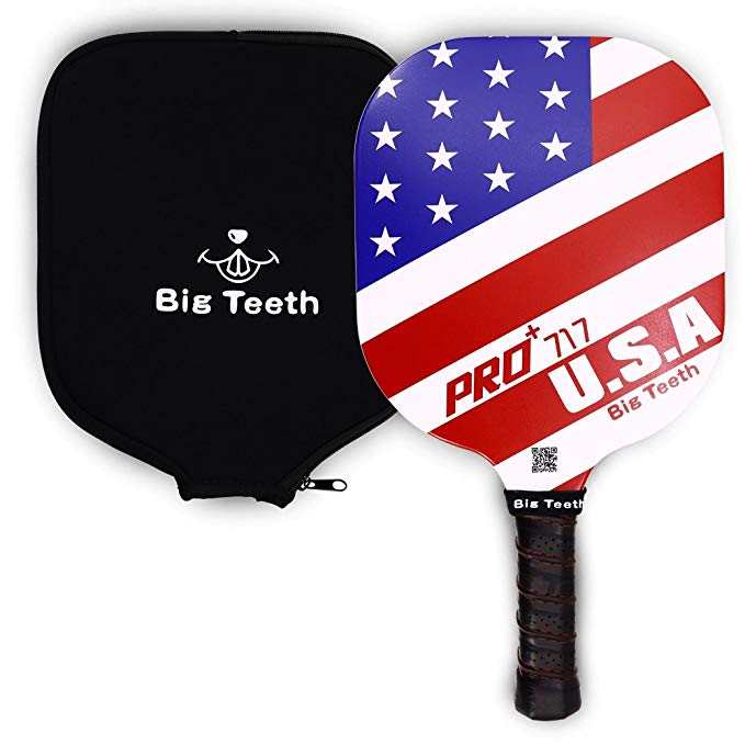 Big Teeth Pickleball Paddle Racket Graphite Honeycomb Composite Core Carbon Fiber Face Lightweight With Neoprene Racquet Cover For Players Of All Levels