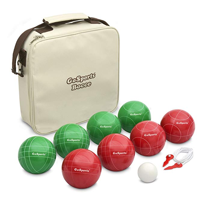 GoSports 100mm Regulation Bocce Set with 8 Balls, Pallino, Case and Measuring Rope - Premium Official Size Set