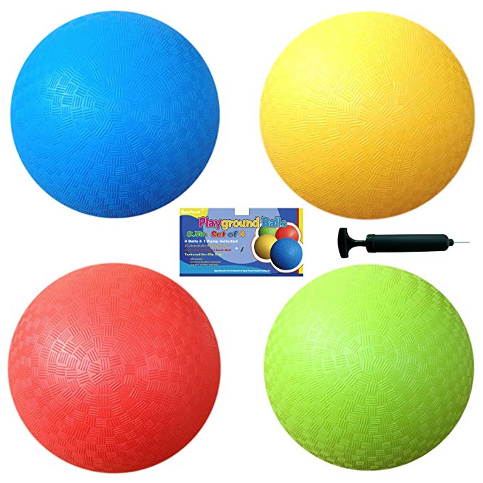 AppleRound 8.5 Inch Playground Balls (Set of 4) with 1 Hand Pump