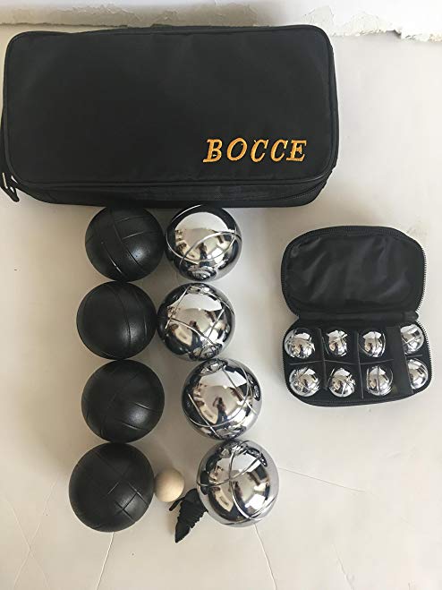 8 Ball Little and Large Pack - Combo 73mm black/silver balls and 35mm Metal Bocce/Petanque Sets with black bags